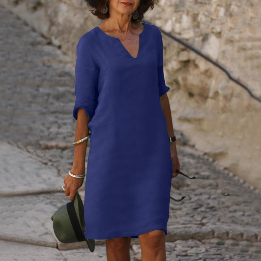 Women's Elegant V-Neck Dress for Fall Weddings in Dark Blue