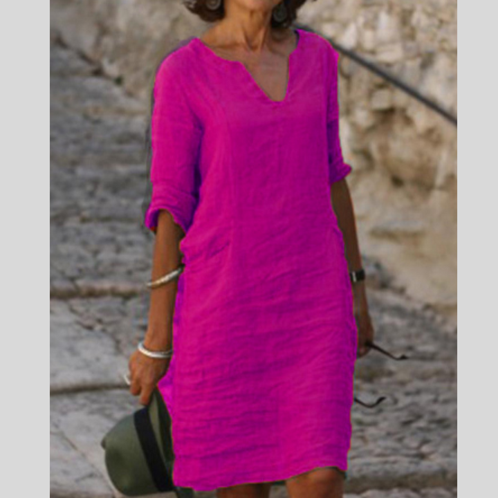 Women's Elegant V-Neck Dress for Fall Weddings in Pink