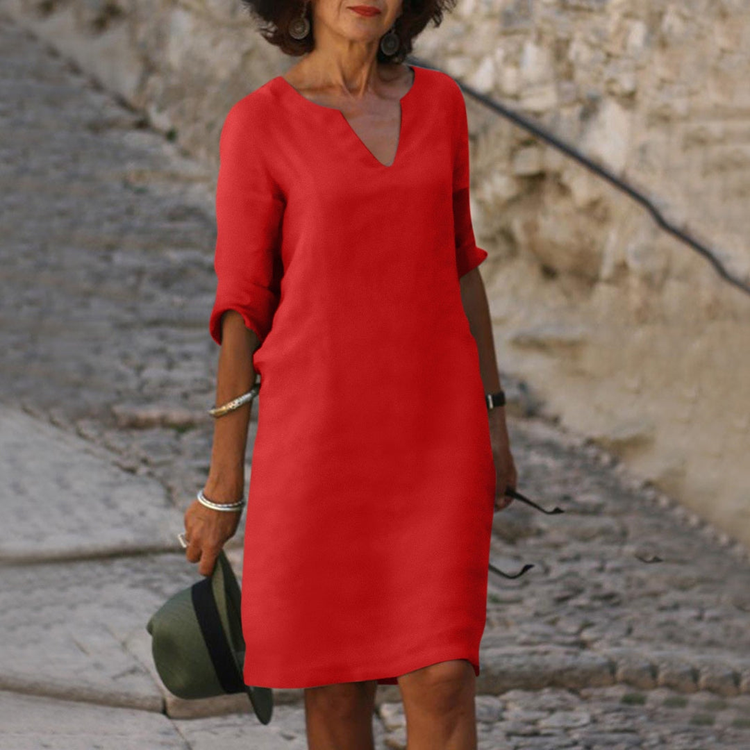 Women's Elegant V-Neck Dress for Fall Weddings in Red
