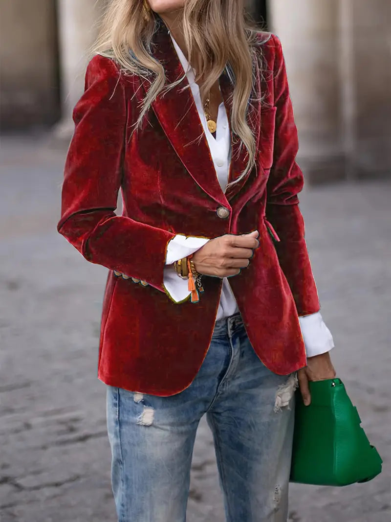 Women's Elegant Velvet Jacket for Fall in Red