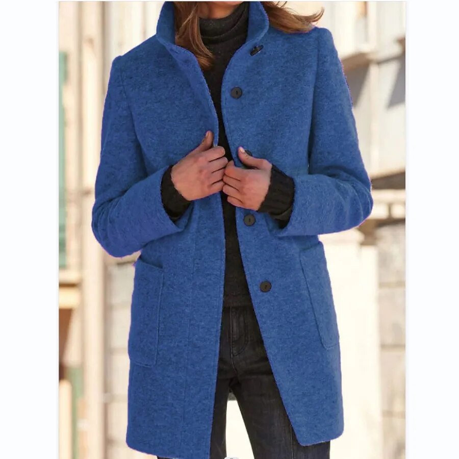 Women's Elegant Wool Jacket for Fall in Dark Blue
