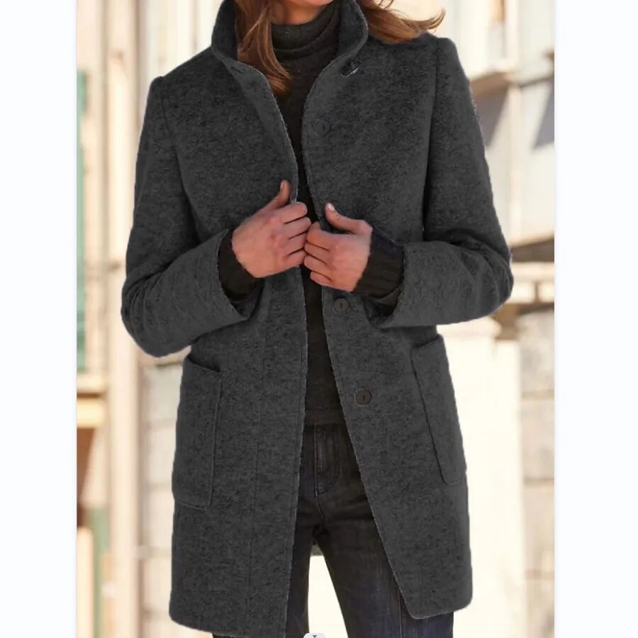 Women's Elegant Wool Jacket for Fall in Dark Grey