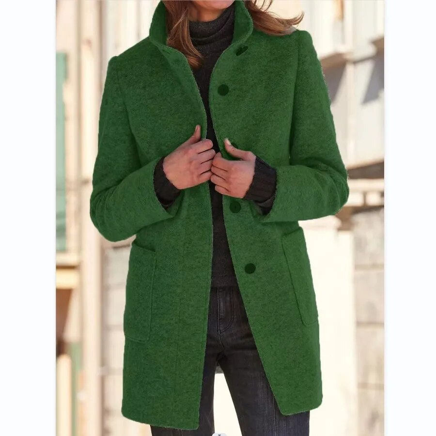 Women's Elegant Wool Jacket for Fall in Green