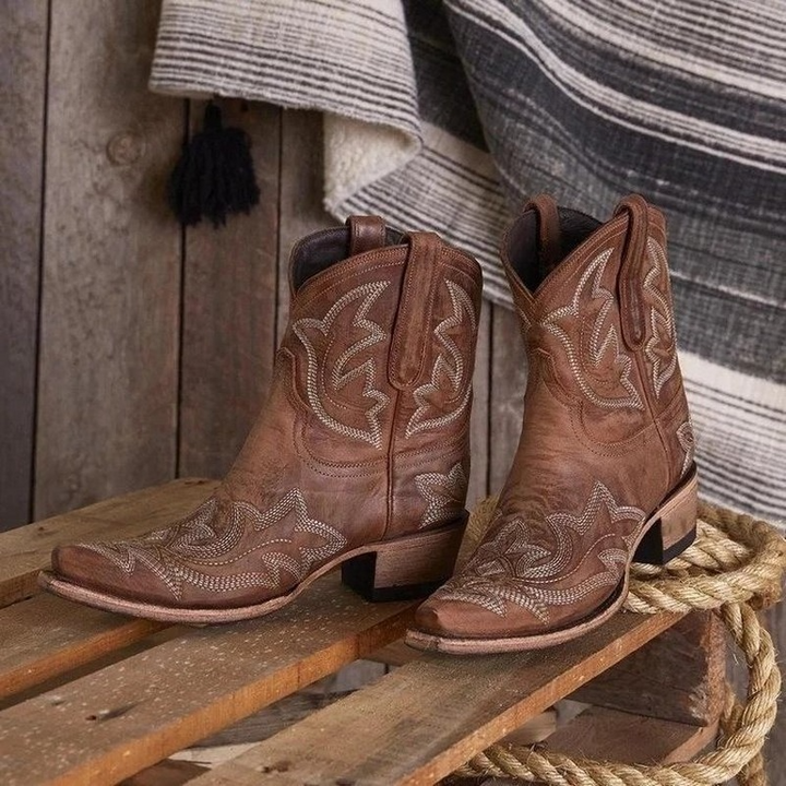 Women's Embroidered Leather Western Boots in Brown