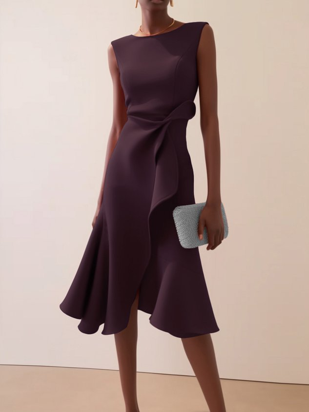 Women's Evening Dress Asymmetrical Midi in Burgunderrot