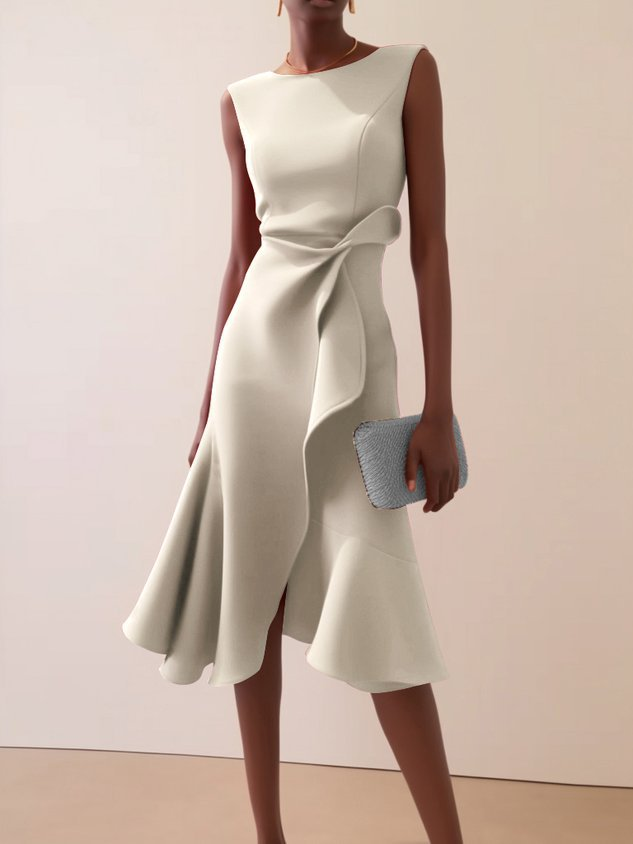 Women's Evening Dress Asymmetrical Midi in Cream