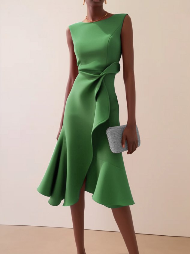 Women's Evening Dress Asymmetrical Midi in Green