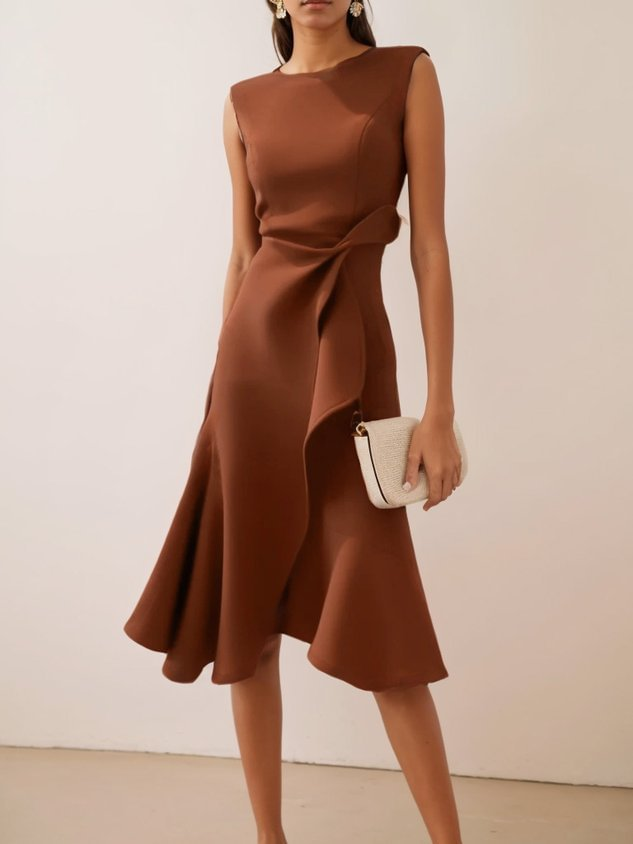 Women's Evening Dress Asymmetrical Midi in Kaffee