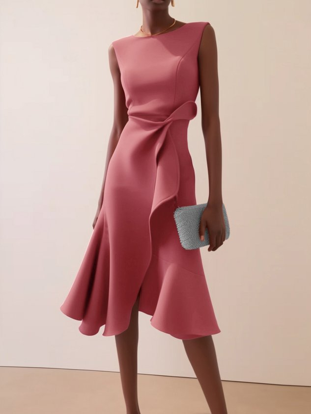 Women's Evening Dress Asymmetrical Midi in Pink