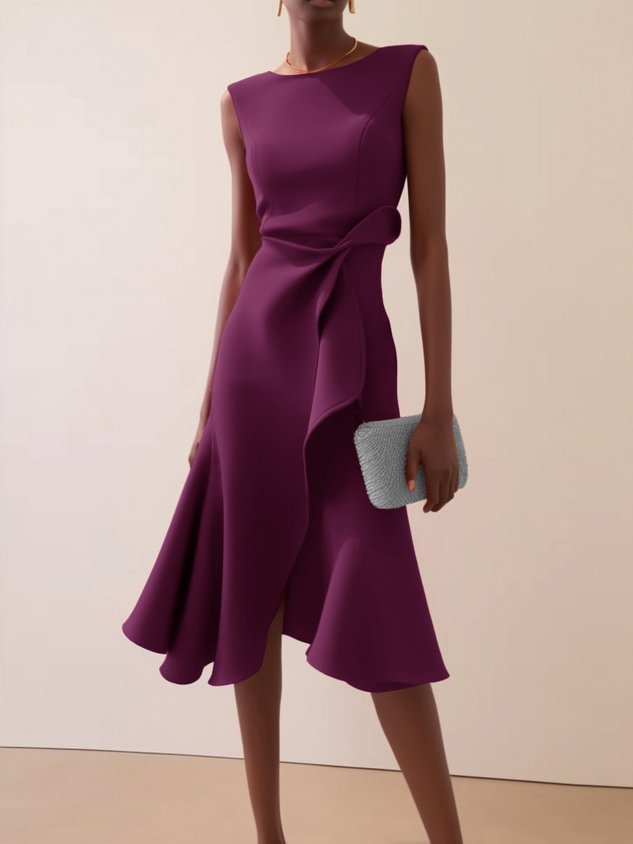 Women's Evening Dress Asymmetrical Midi in Purple