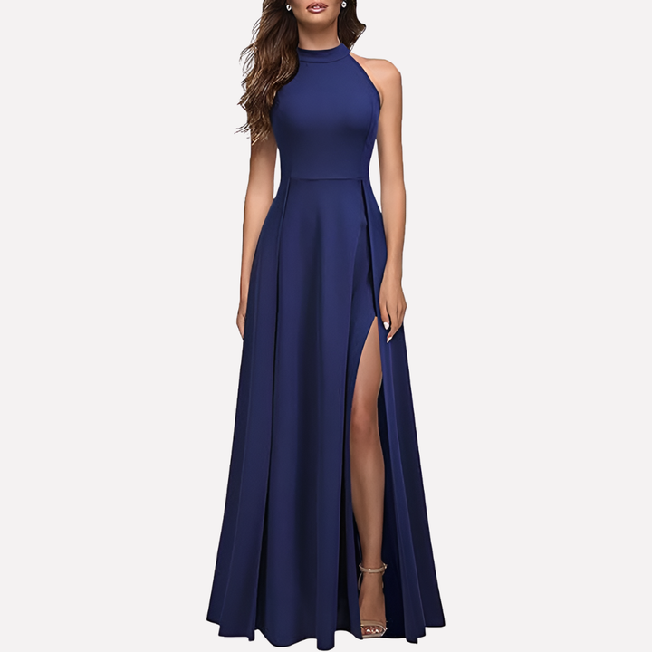 Women's Evening Maxi Dress for Fall Wedding Guests in Blue