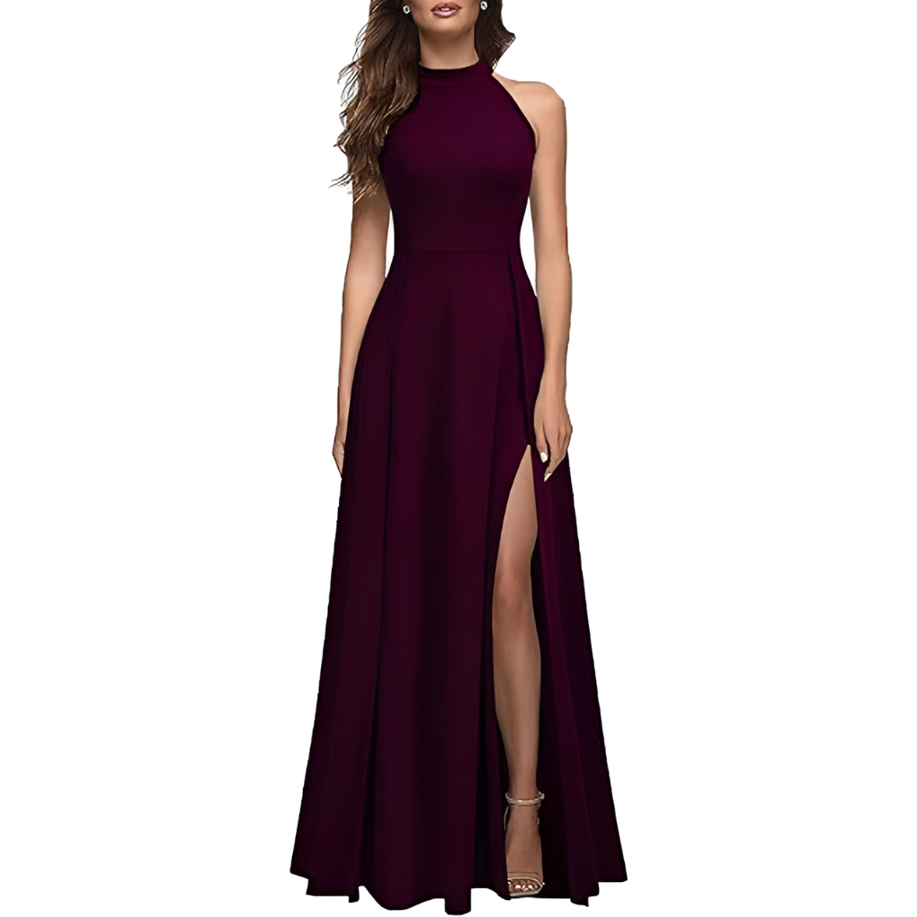 Women's Evening Maxi Dress for Fall Wedding Guests in Burgund
