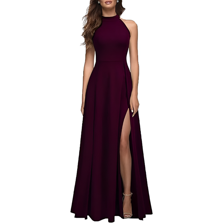 Women's Evening Maxi Dress for Fall Wedding Guests in Burgund