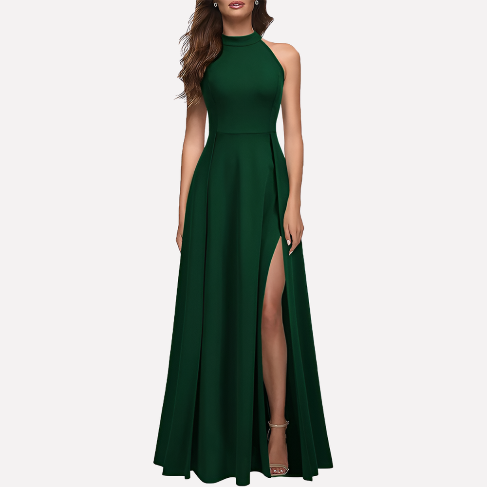 Women's Evening Maxi Dress for Fall Wedding Guests in Green