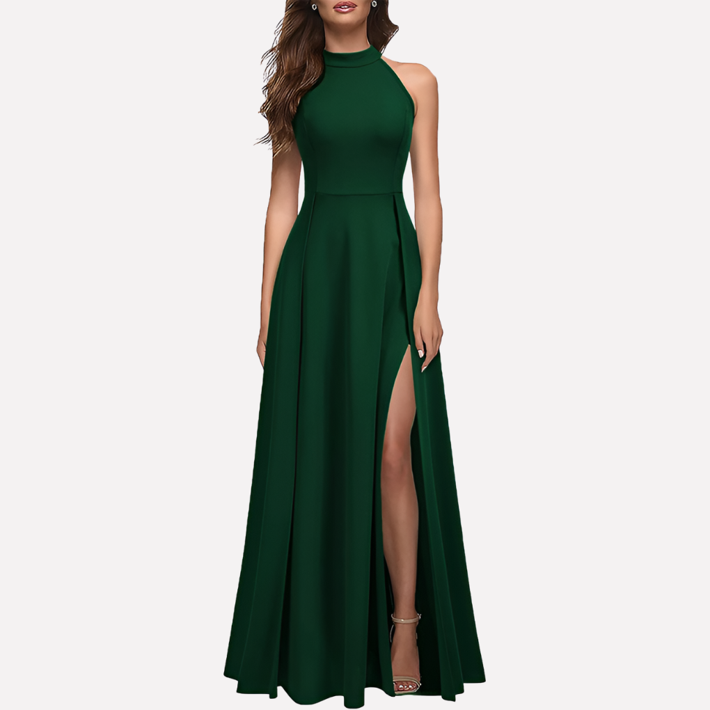 Women's Evening Maxi Dress for Fall Wedding Guests in Green