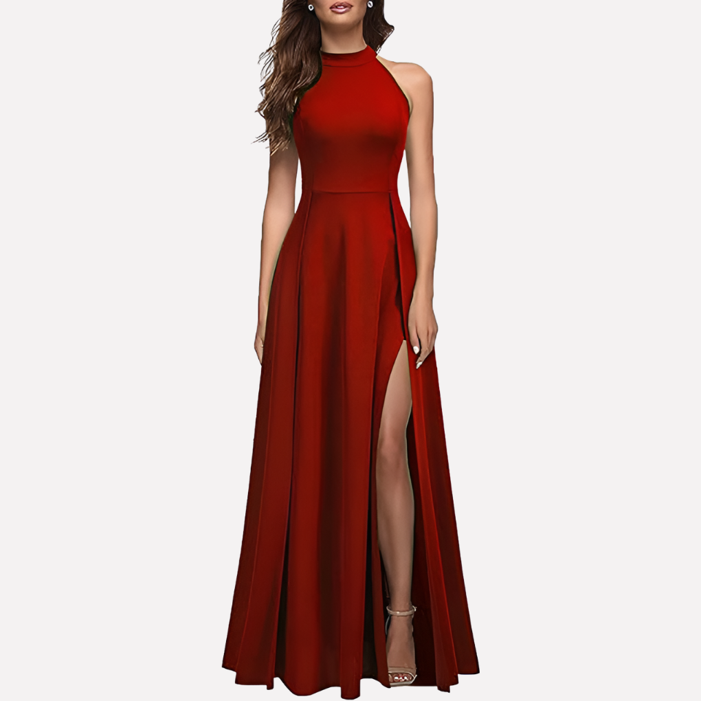 Women's Evening Maxi Dress for Fall Wedding Guests in Red