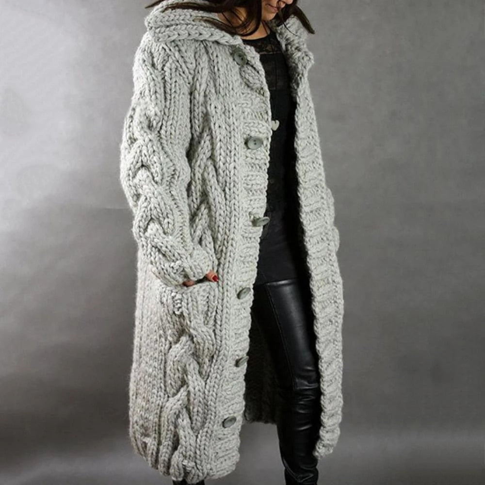 Women's Fall Coat, Cozy Knit Cardigan in Silbergrau