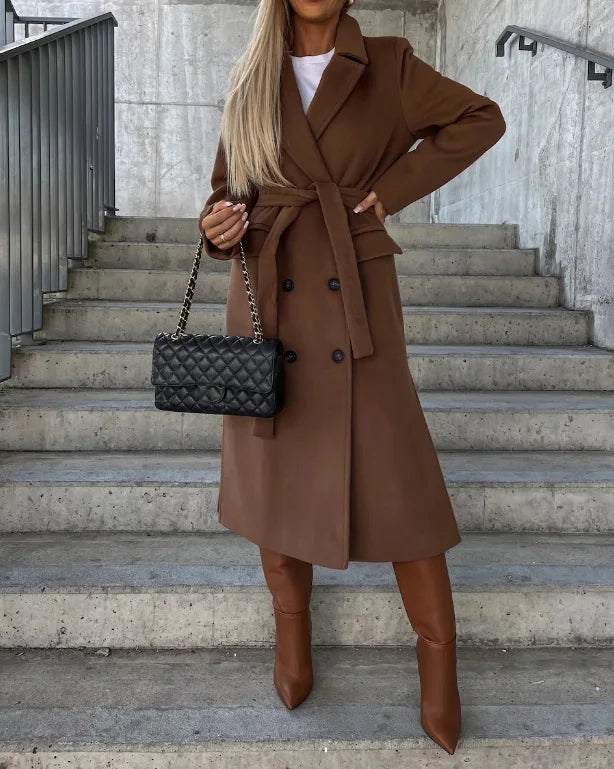 Women's Fall Coat Long-Line Trench in Brown