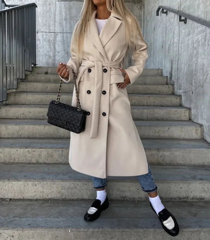 Women's Fall Coat Long-Line Trench in Khaki