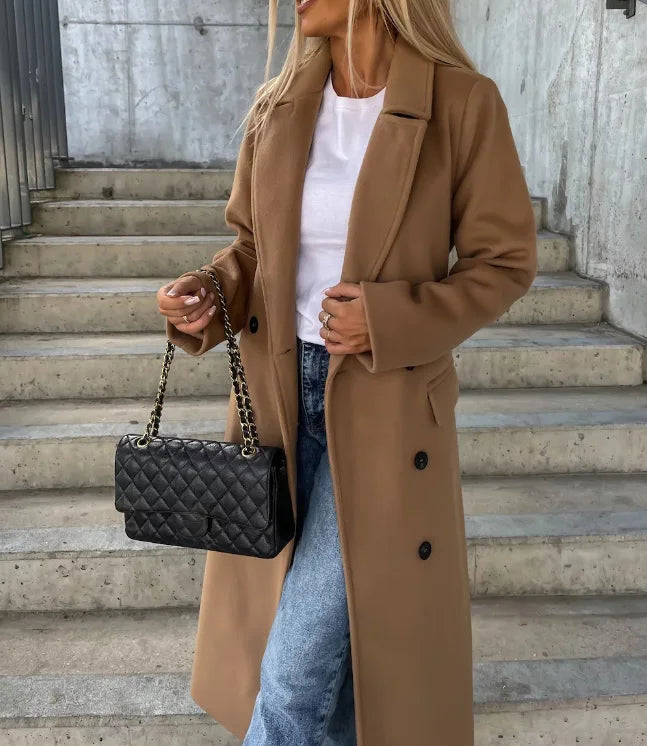 Women's Fall Coat Long-Line Trench in Light Brown
