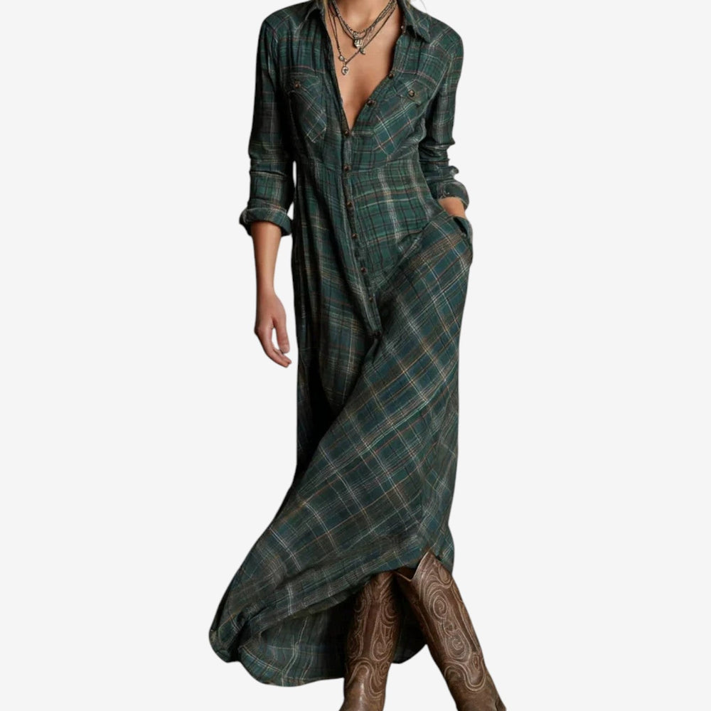 Women's Fall Dress in Minimalist Midi Shirt in Green