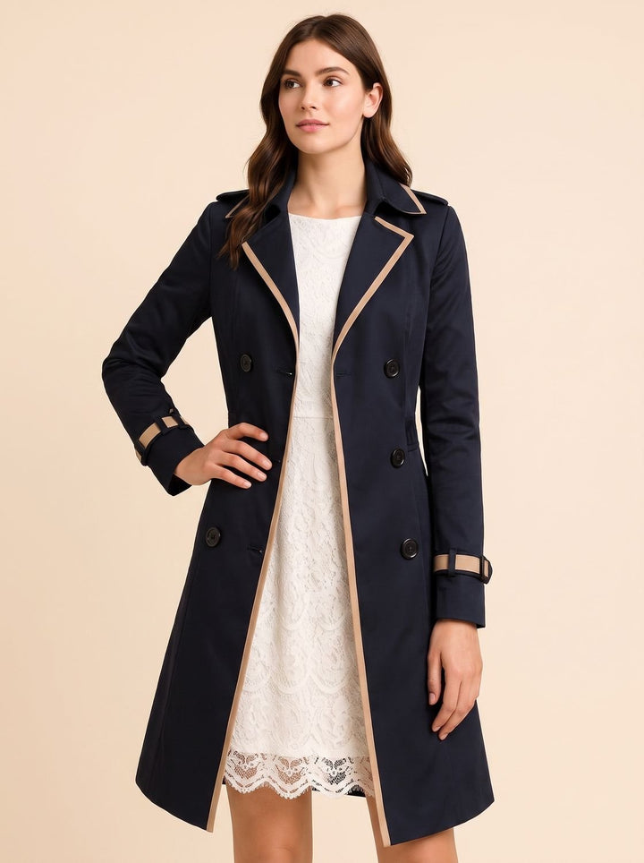 Women's Fall Jacket Classic Cotton Trench in Navy Blue