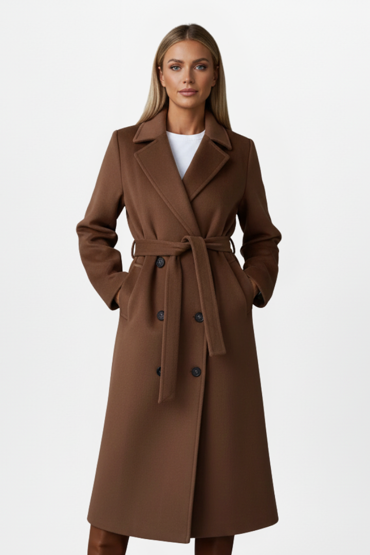 Women's Fall Jacket Double-Breasted Long Coat in Brown
