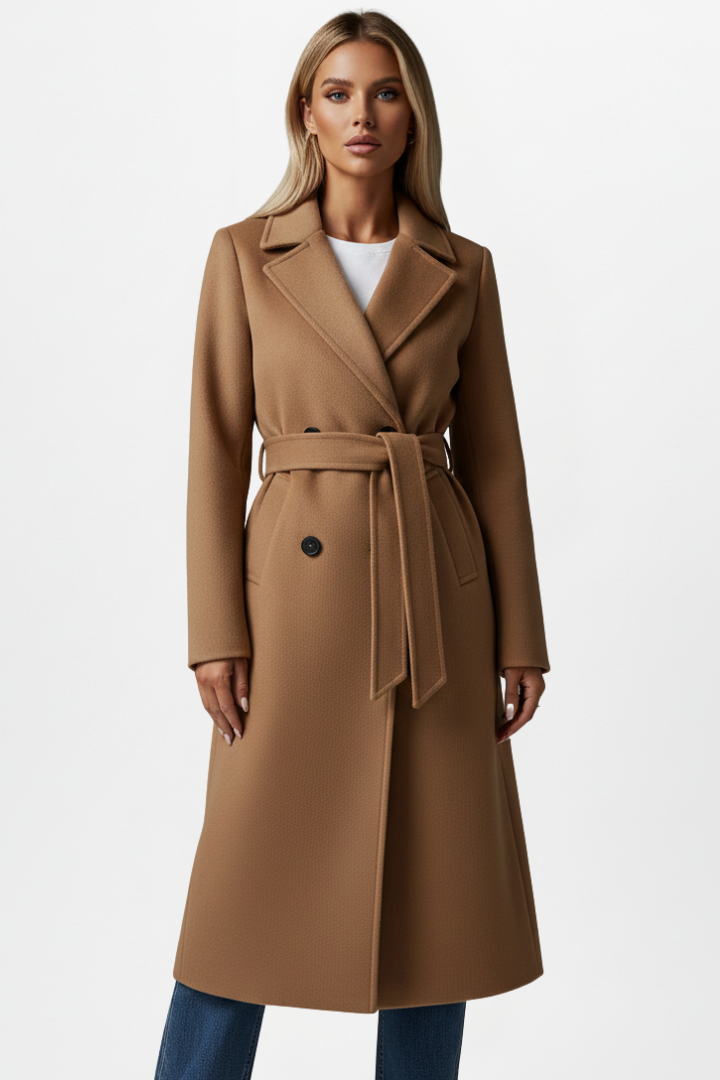 Women's Fall Jacket Double-Breasted Long Coat in Camel