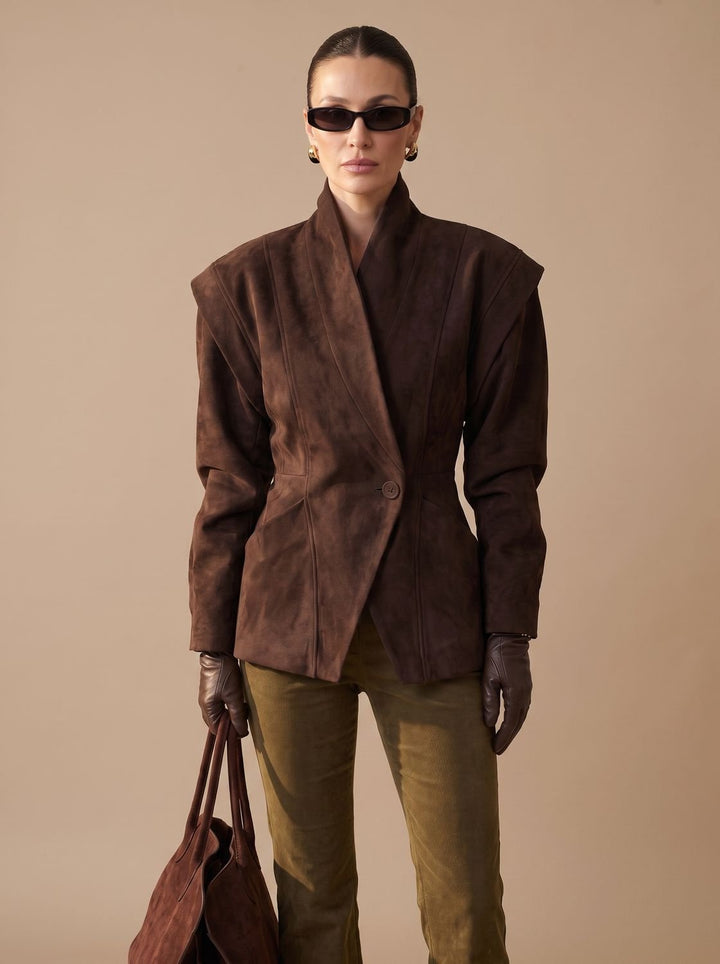 Women's Fall Jacket in Faux Suede Wrap in Brown