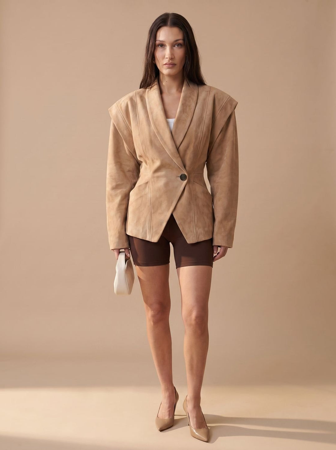 Women's Fall Jacket in Faux Suede Wrap in Light Brown