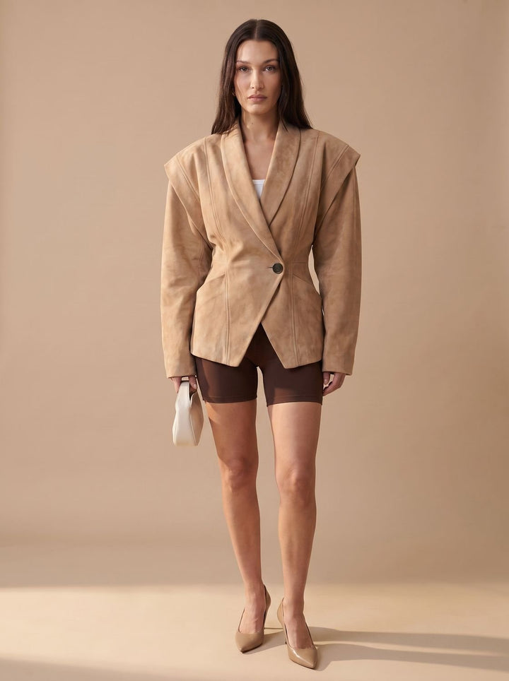 Women's Fall Jacket in Faux Suede Wrap in Light Brown