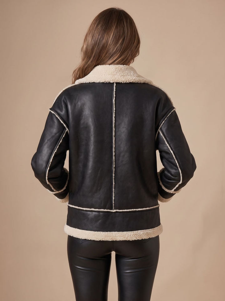 Women's Fall Jacket in Moto Aviator Style in Black 3