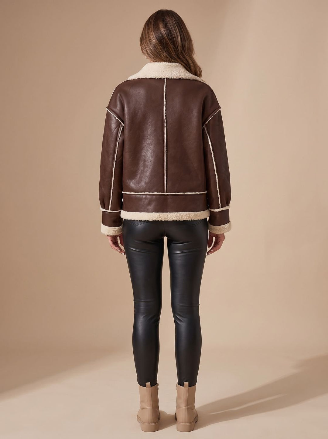 Women's Fall Jacket in Moto Aviator Style in Black 5