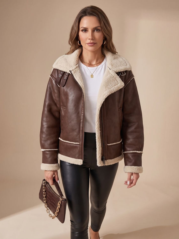 Women's Fall Jacket in Moto Aviator Style in Black 6