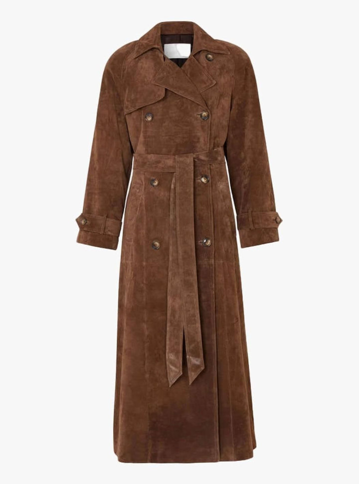 Women's Fall Jacket in Soft Suede Midi in Brown