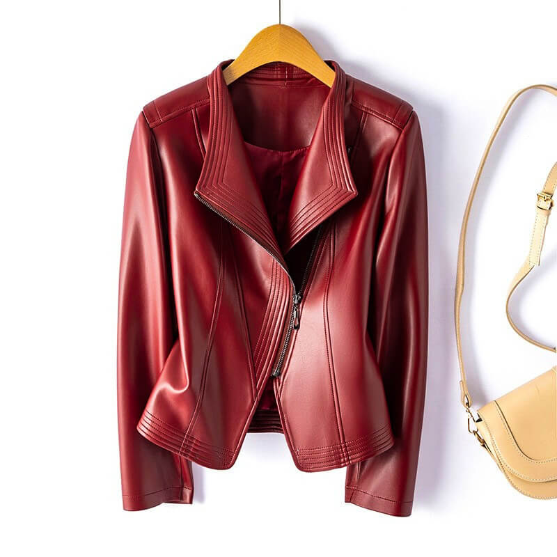 Women's Fall Jacket in Vegan Leather in Crimson Red
