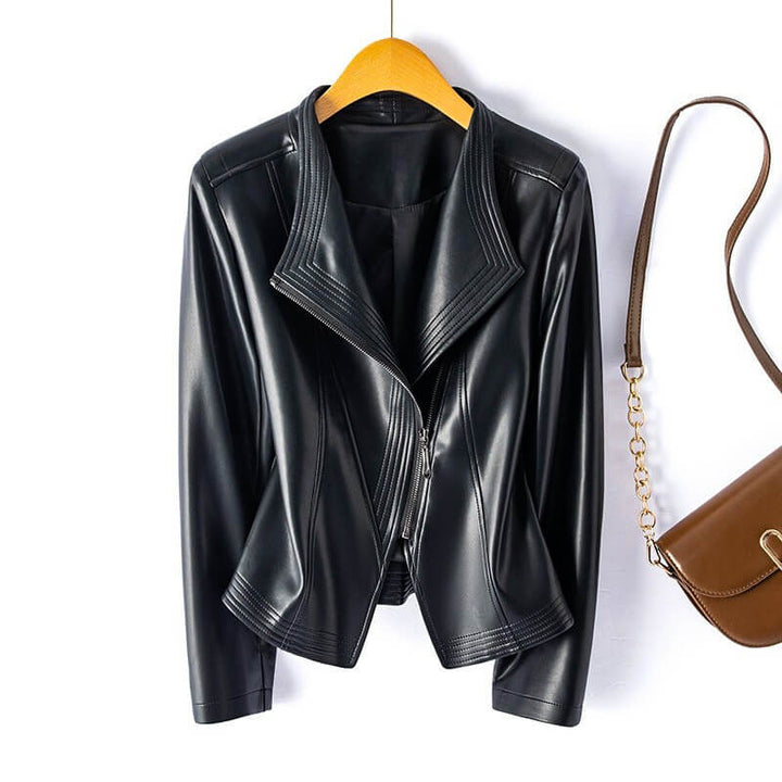 Women's Fall Jacket in Vegan Leather in Jet Black