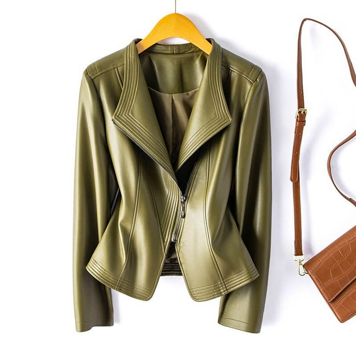 Women's Fall Jacket in Vegan Leather in Olive Green