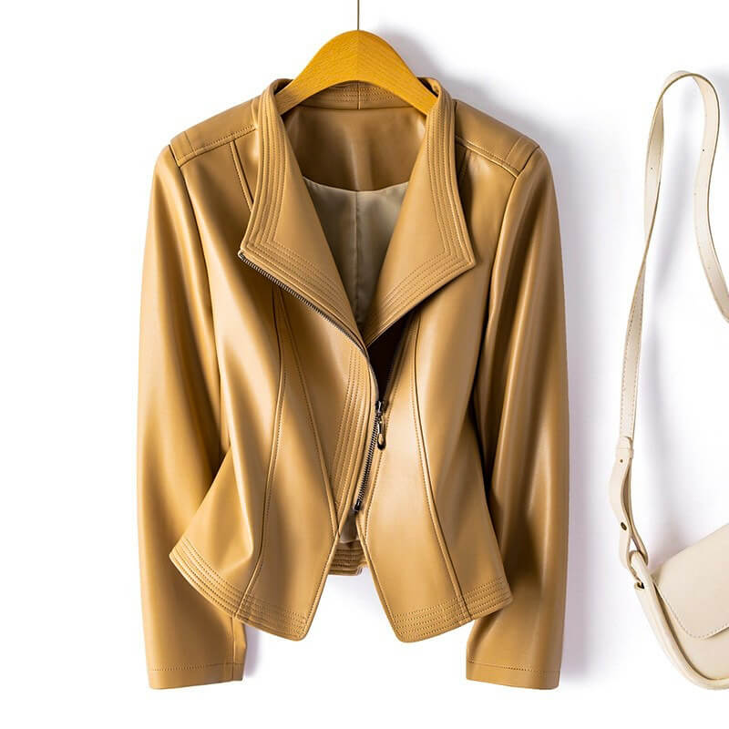 Women's Fall Jacket in Vegan Leather in Warm Beige