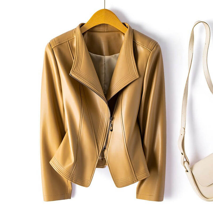 Women's Fall Jacket in Vegan Leather in Warm Beige