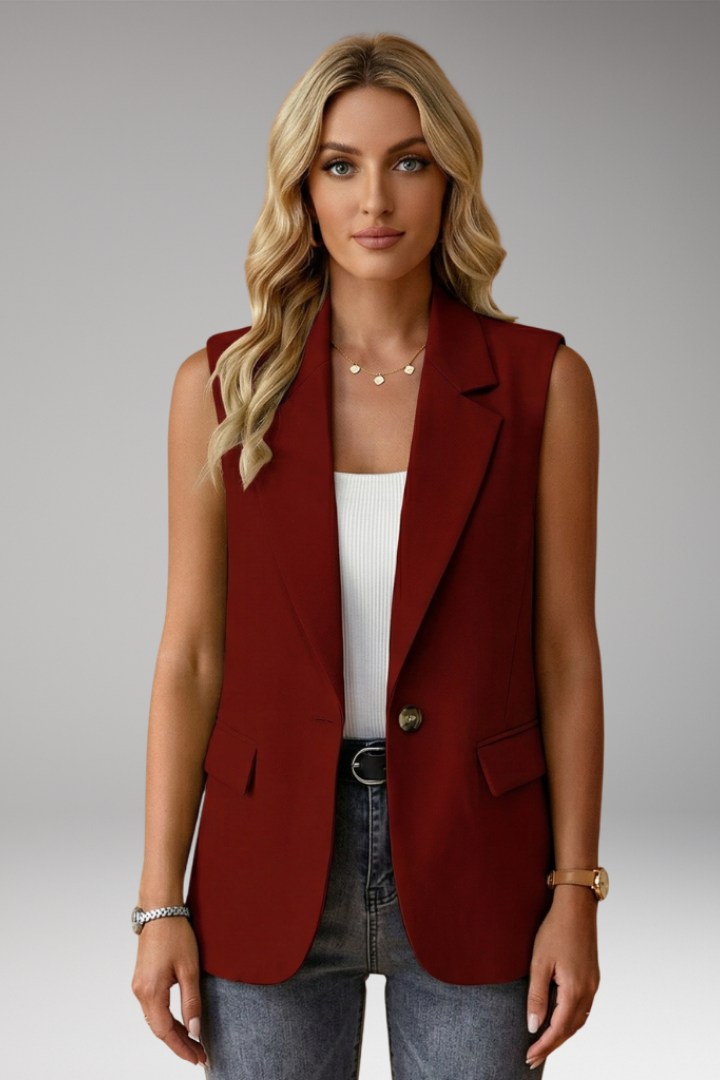 Women's Fall Jacket Notch Collar Sleeveless in Burgundy