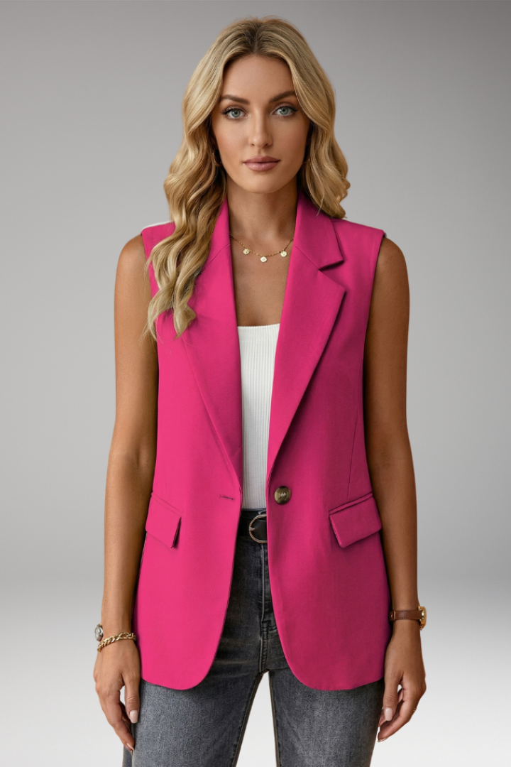 Women's Fall Jacket Notch Collar Sleeveless in Magenta