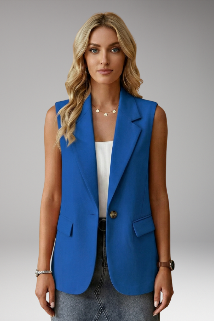 Women's Fall Jacket Notch Collar Sleeveless in Royal Blue