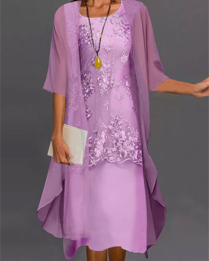 Women's Fall Jacket Over Embroidered Midi Dress in Purple