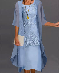 Bella | Women's Fall Jacket Over Embroidered Midi Dress