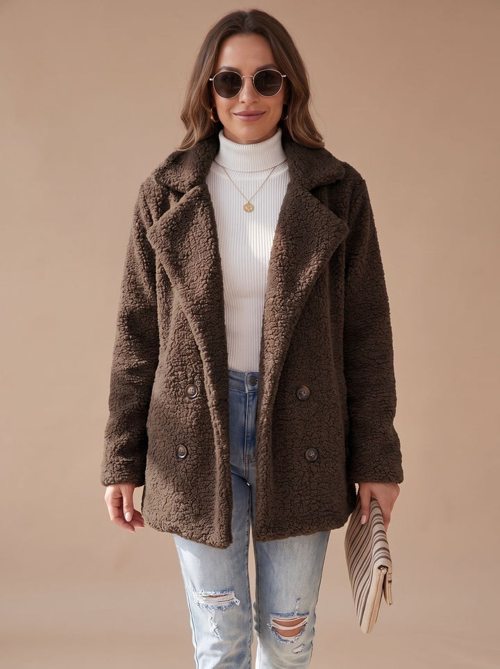 Women's Fall Jacket Oversized Teddy Faux Fur in Coffee