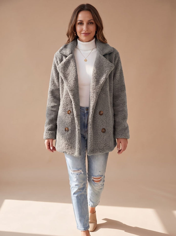Women's Fall Jacket Oversized Teddy Faux Fur in Light Grey