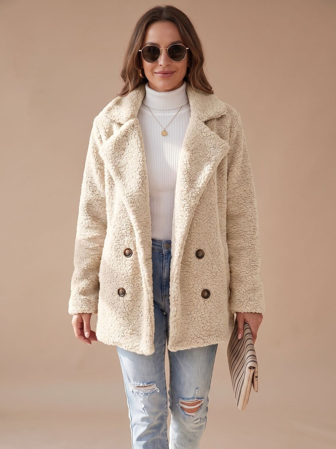 Women's Fall Jacket Oversized Teddy Faux Fur in White