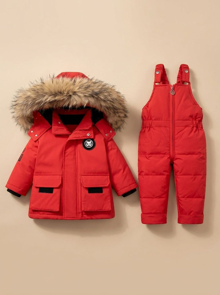 Women's Fall Jacket Puffer Snowsuit Set in Red