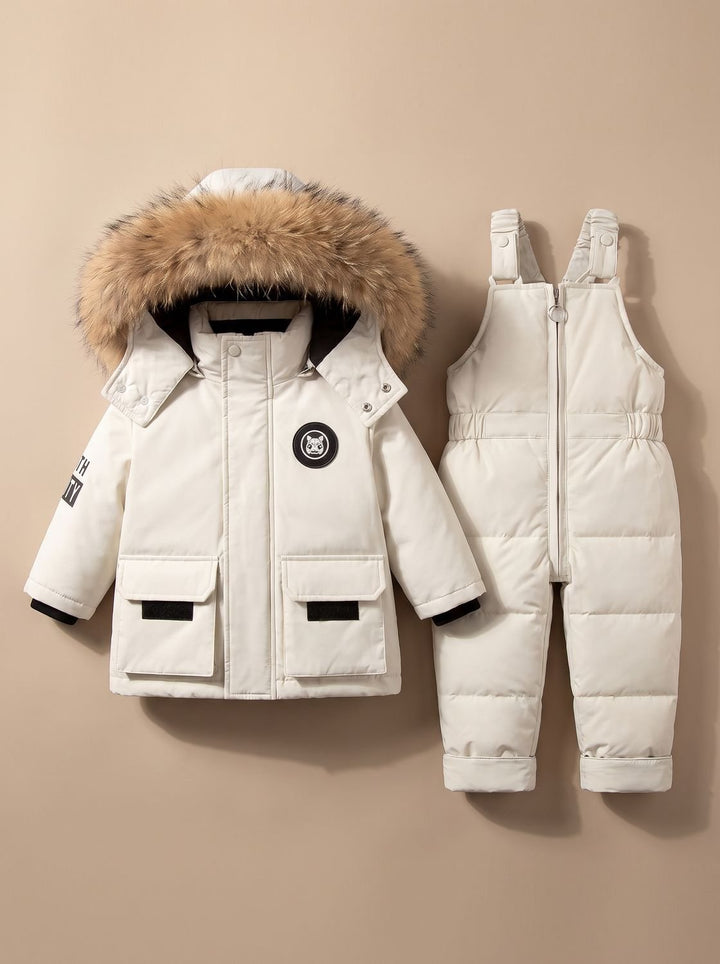 Women's Fall Jacket Puffer Snowsuit Set in White